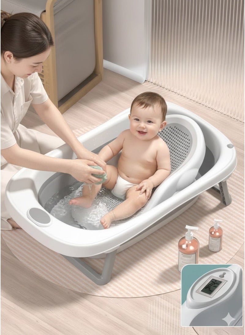 رينوفو حوض استحمام 4 في 1 قابل للطي للأطفال حديثي الولادة مع حوض استحمام سيليكون للأطفال، دلو قابل للطي ومغرفة مياه قابلة للطي للأطفال من عمر 0 ​​إلى 3 سنوات، رمادي - Image 2